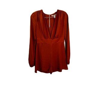 Rust Orange Long Sleeve V-Neck Romper With Back Zipper By Forever 21 Contemporar